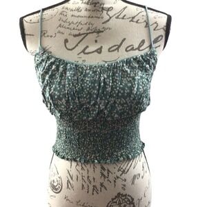 SALE Women's Green Floral Justify Spaghetti‎ Strap Cinched Blouse Size Medium